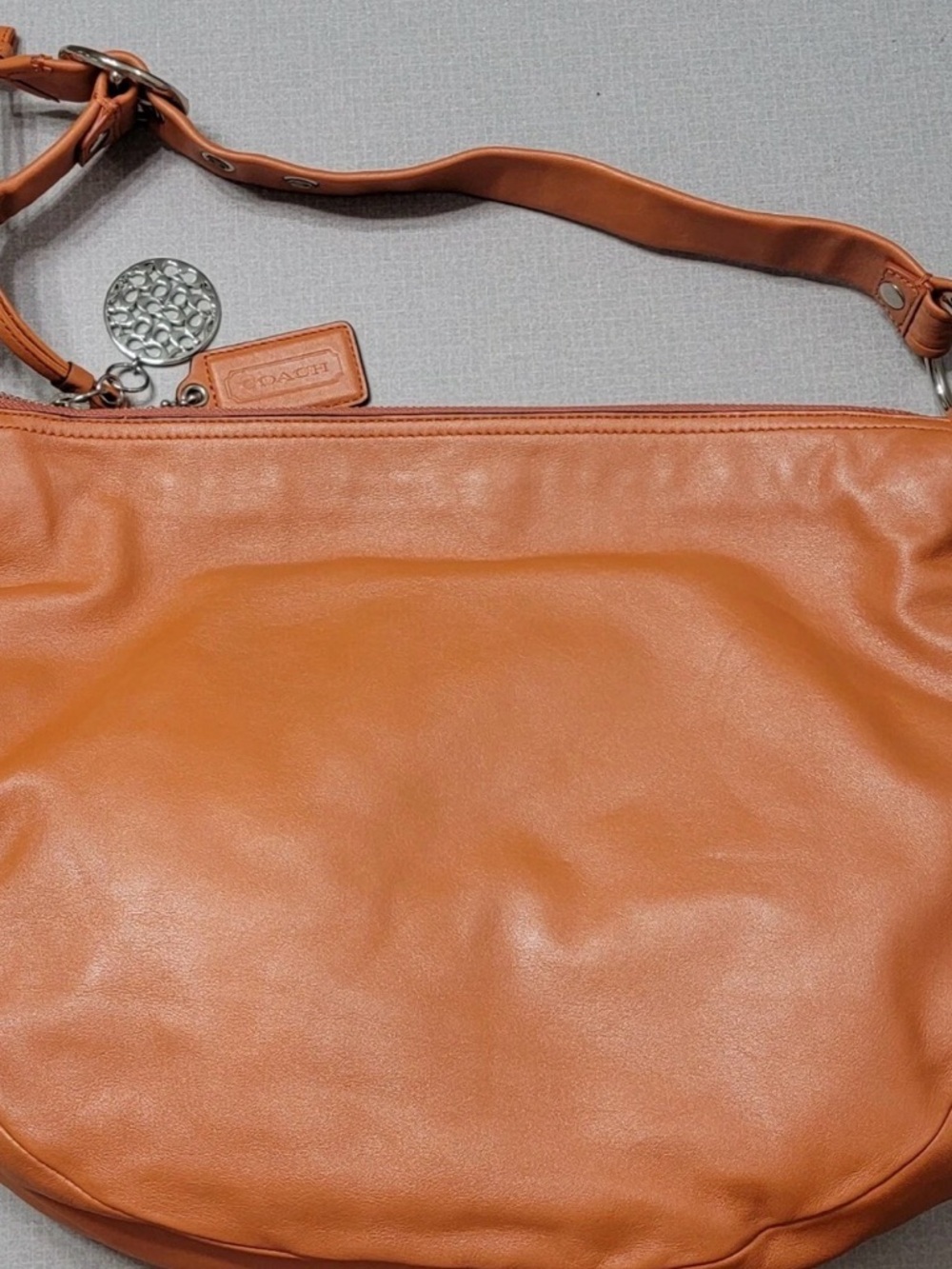 Coach Ali Hobo Tangerine Leather Shoulder Bag with Signature Charm - Picture 3 of 12
